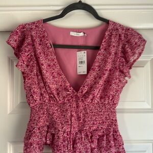 NWT Lush pink v-neck pink flowered blouse
